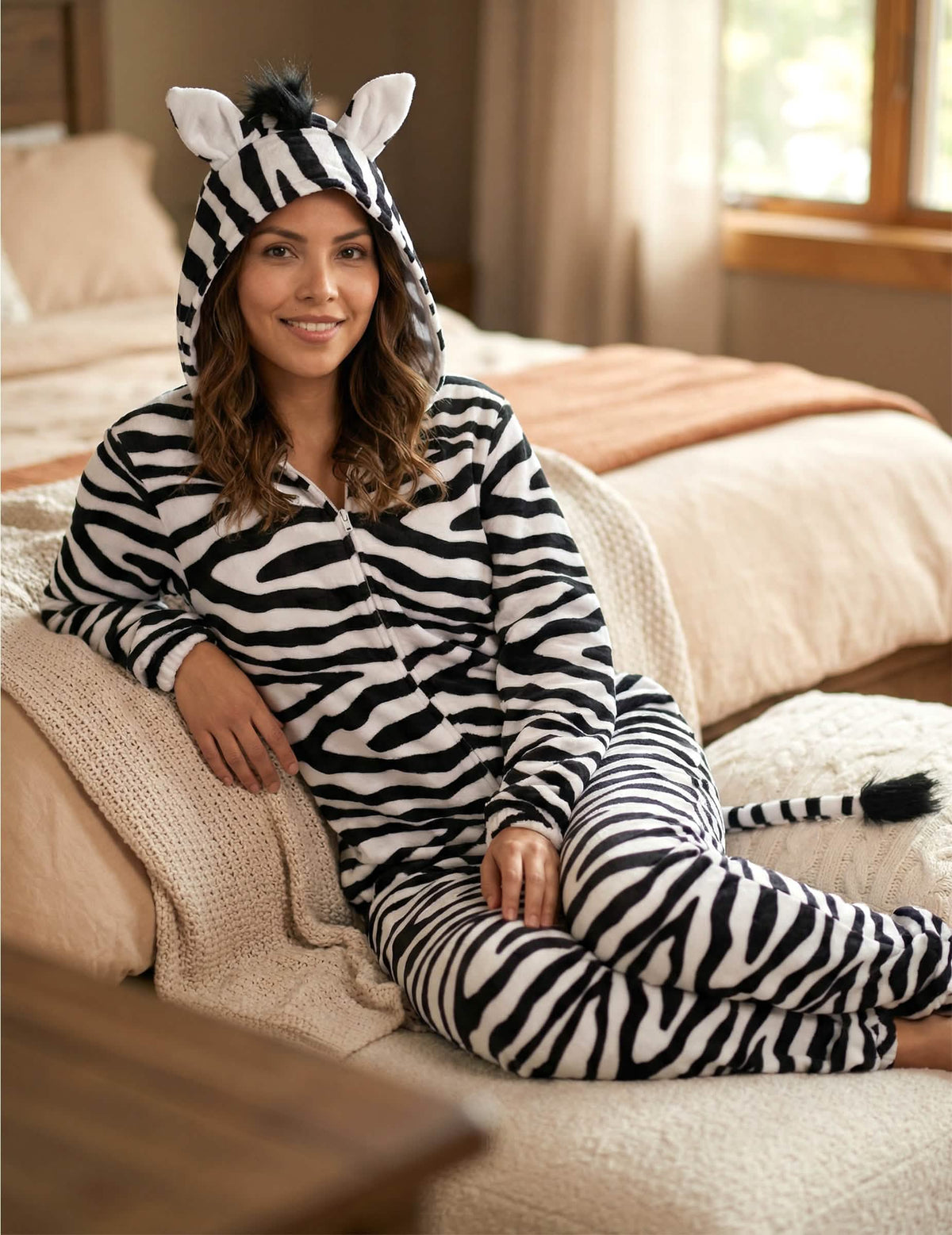 Sjedeći prikaz ženske zebraste maske za kostim