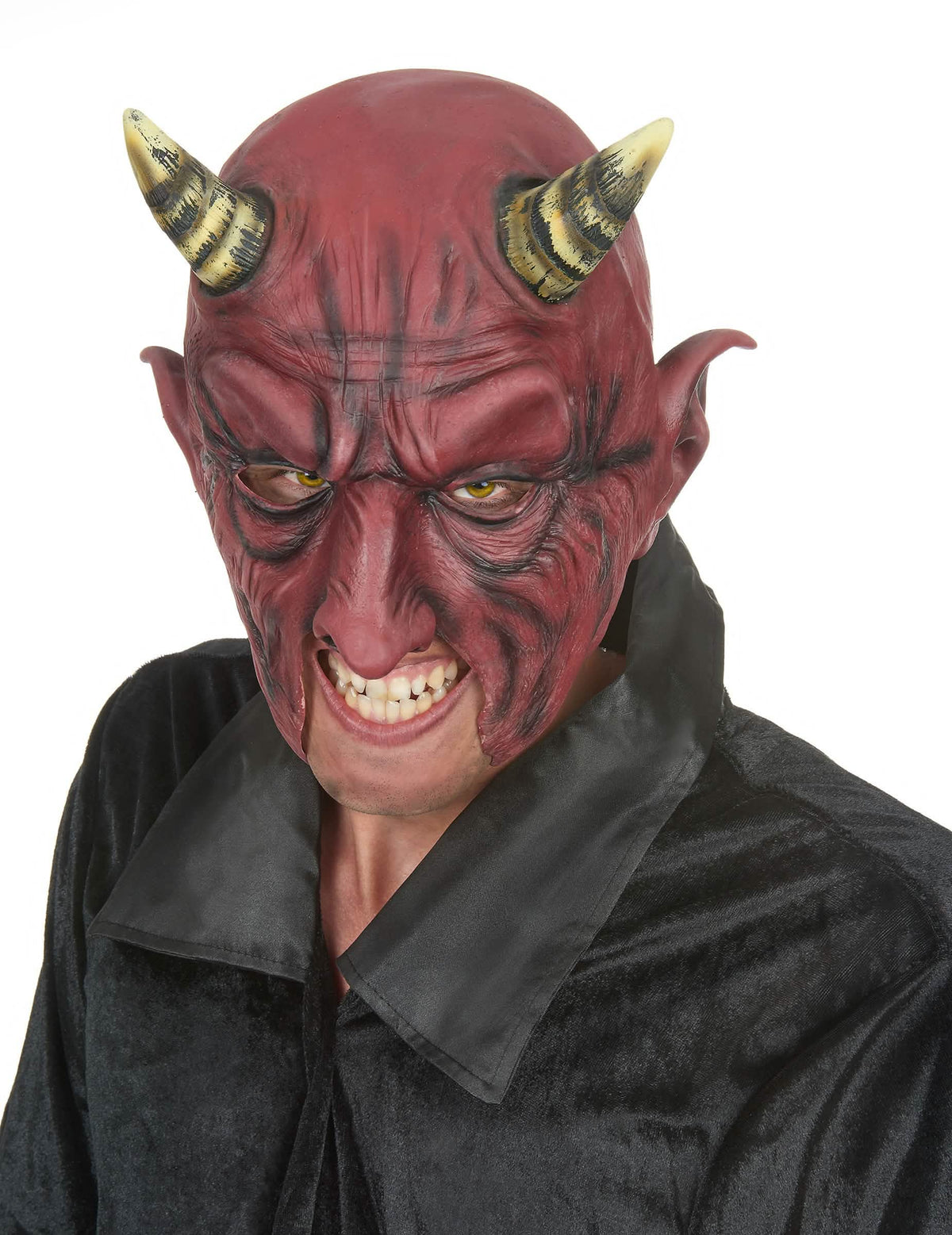 Polumaska od lateksa za halloween s demonjim rogovima za odrasli crvena