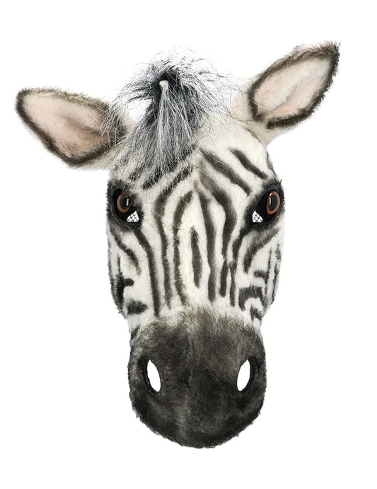 Vue de face du demi-masque peluche zèbre