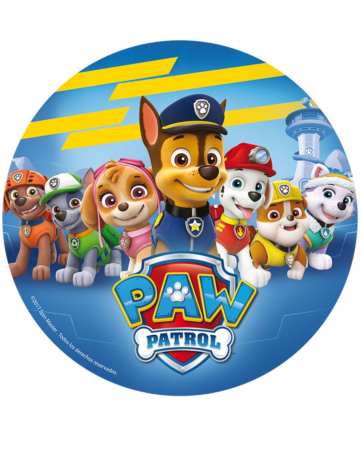 Plosnati kolač Pat'Patrouille za djecu plave boje s likovima iz Paw Patrol