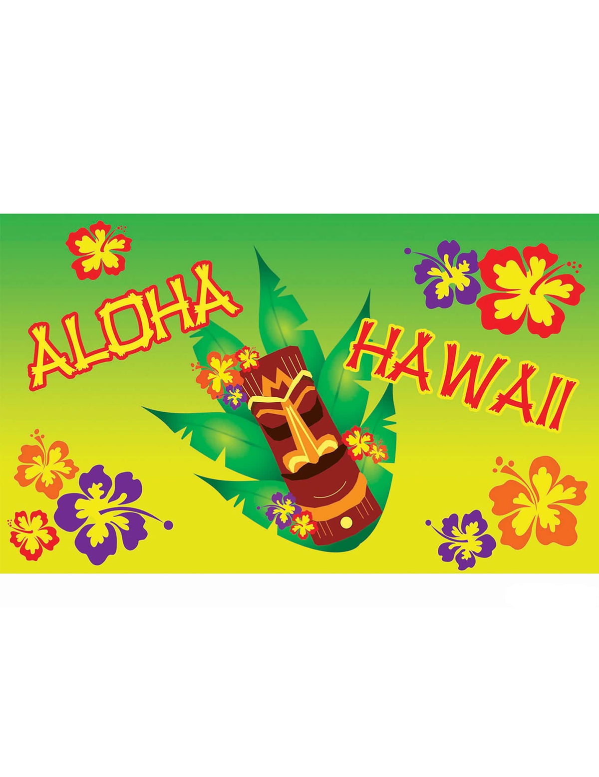 Zidna dekoracija Aloha zelena i žuta s Tikijem i cvjetovima hibiskusa
