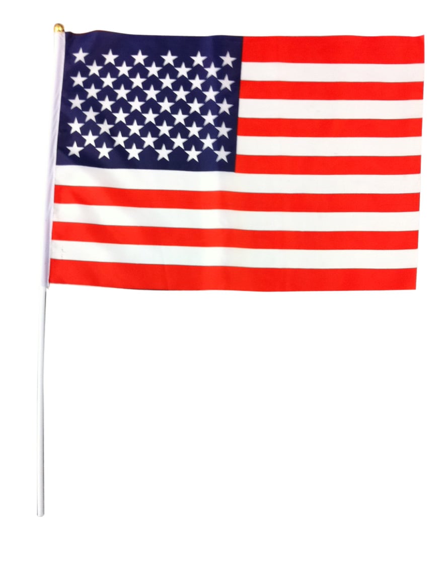 Drapeau USA bleu blanc rouge avec tige blanche