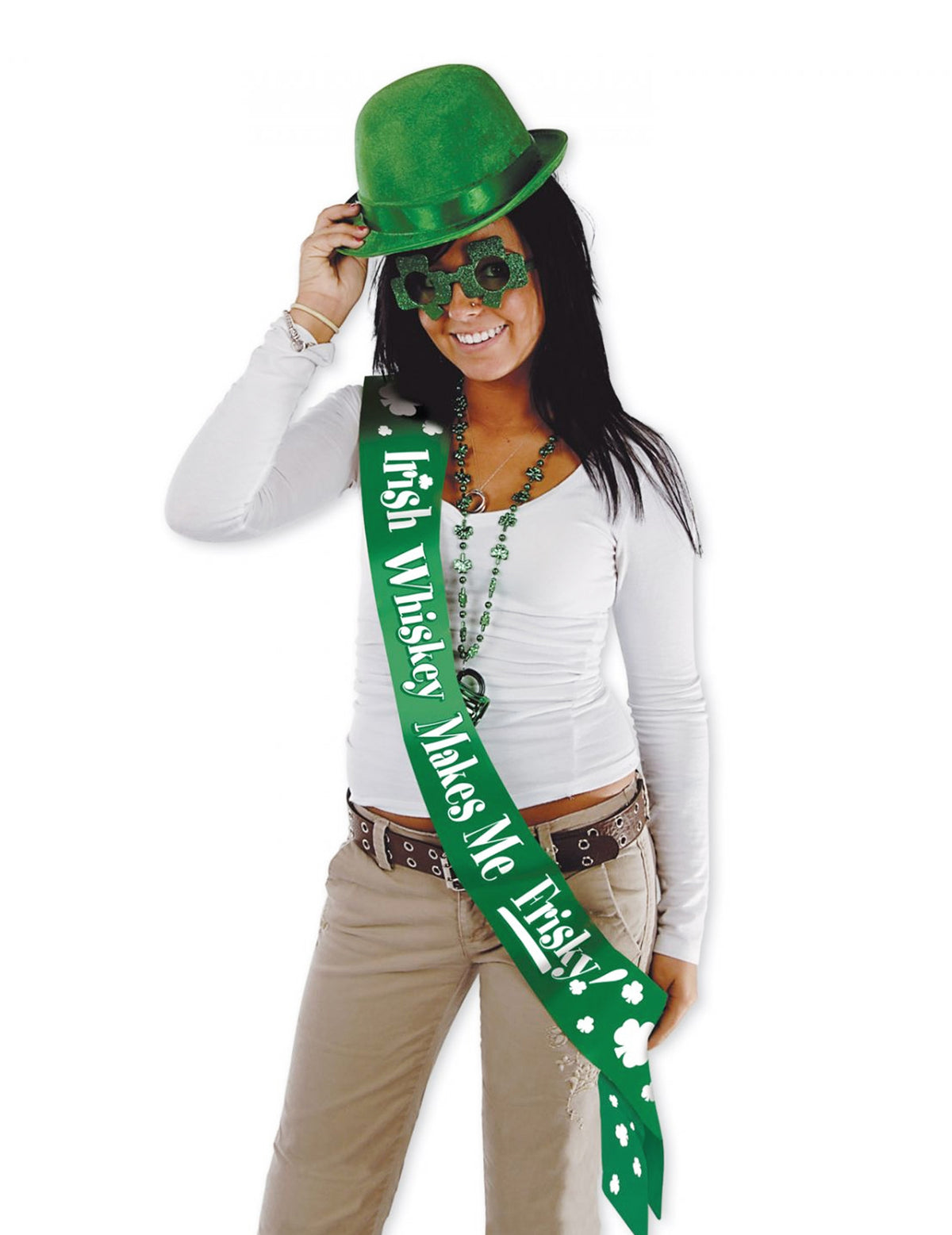 Écharpe satinée humoristique Saint Patrick pour adulte verte avec inscription