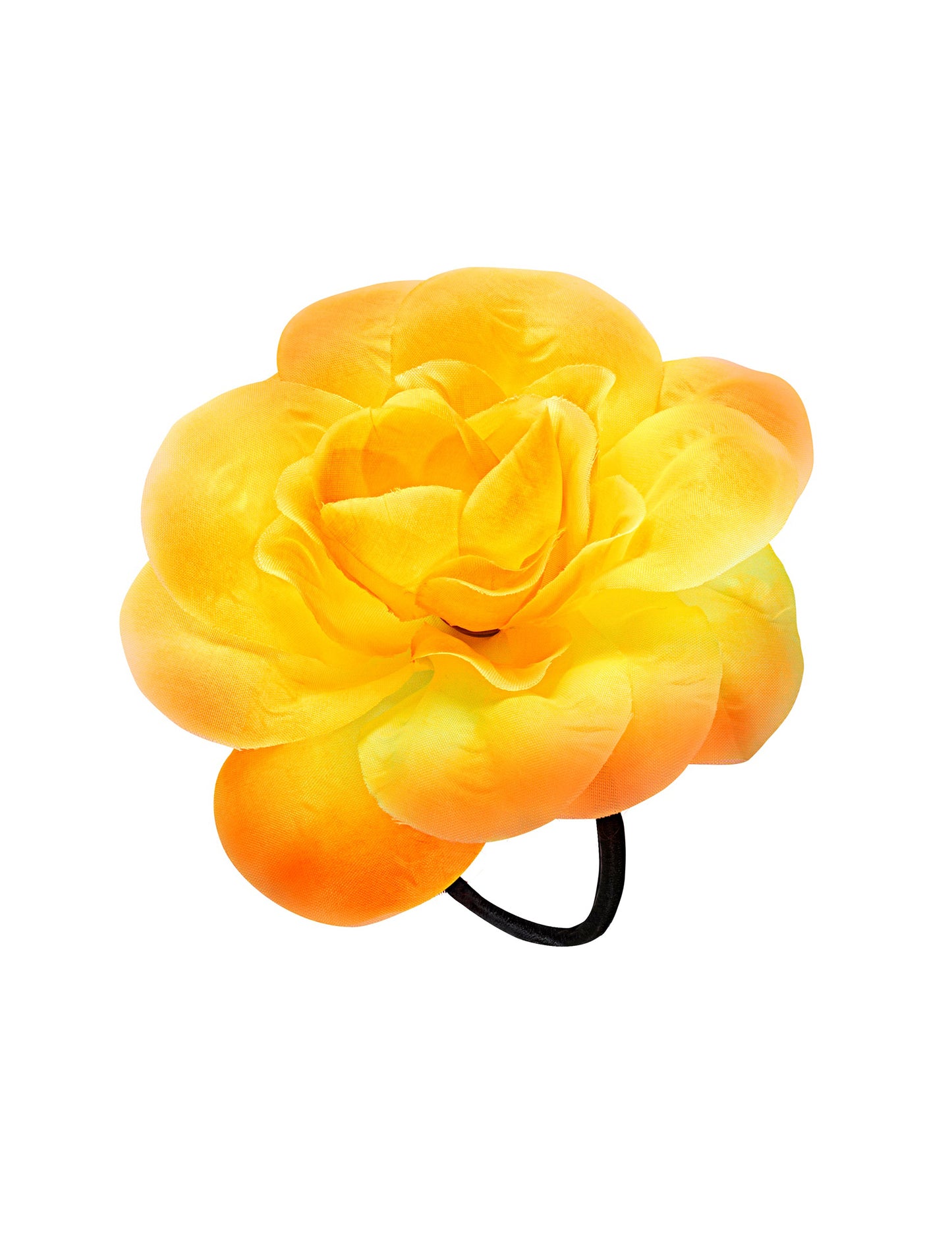 Vue de profil de la fleur avec élastique pour cheveux pour femme jaune