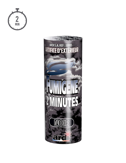 Vue de face du fumigène en pot pour extérieur noir 2 minutes