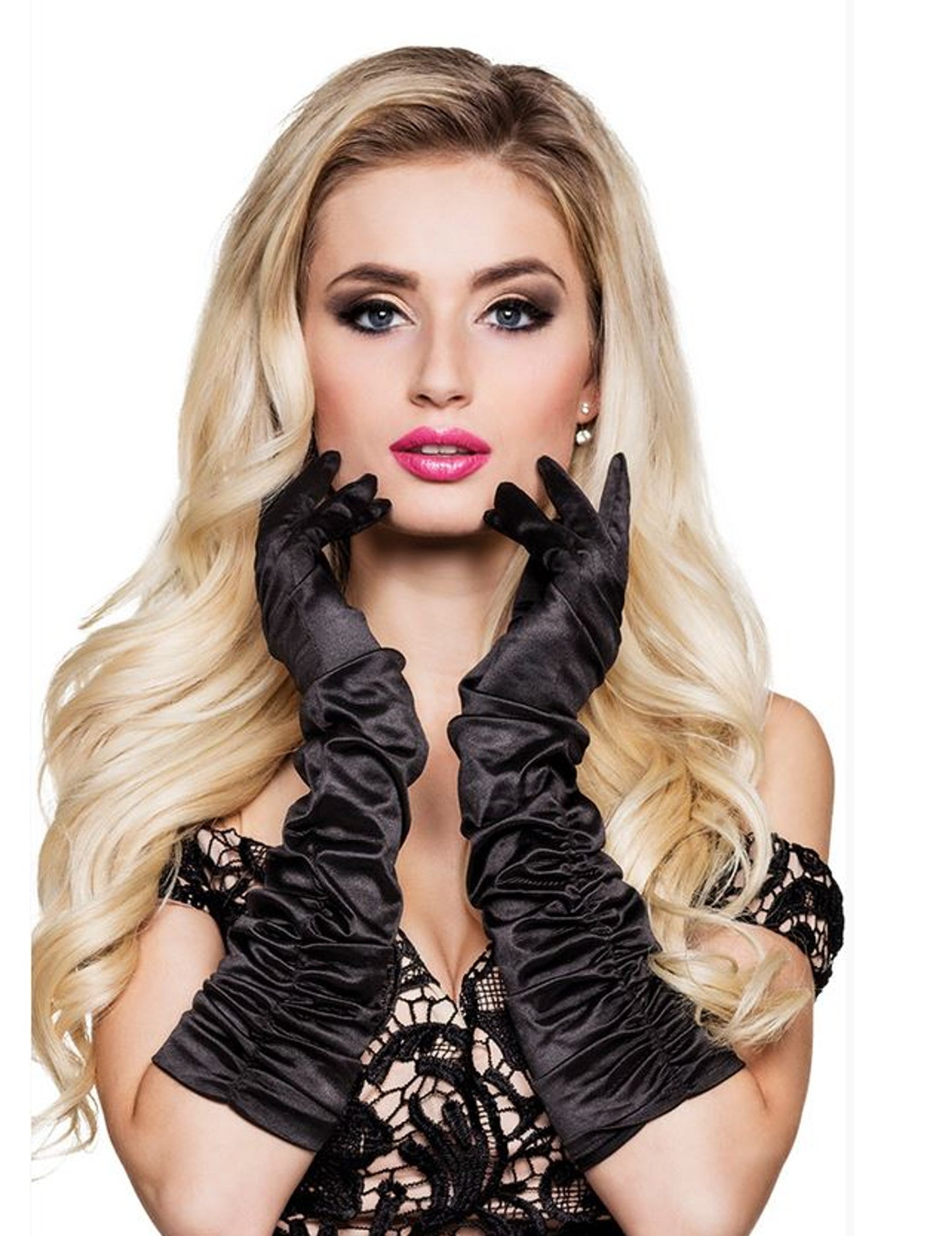 Duge crne satenske rukavice žena