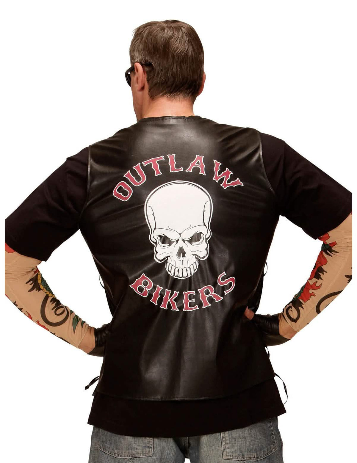 Stražnji pogled na biker prsluk za odrasli s motivom lubanje
