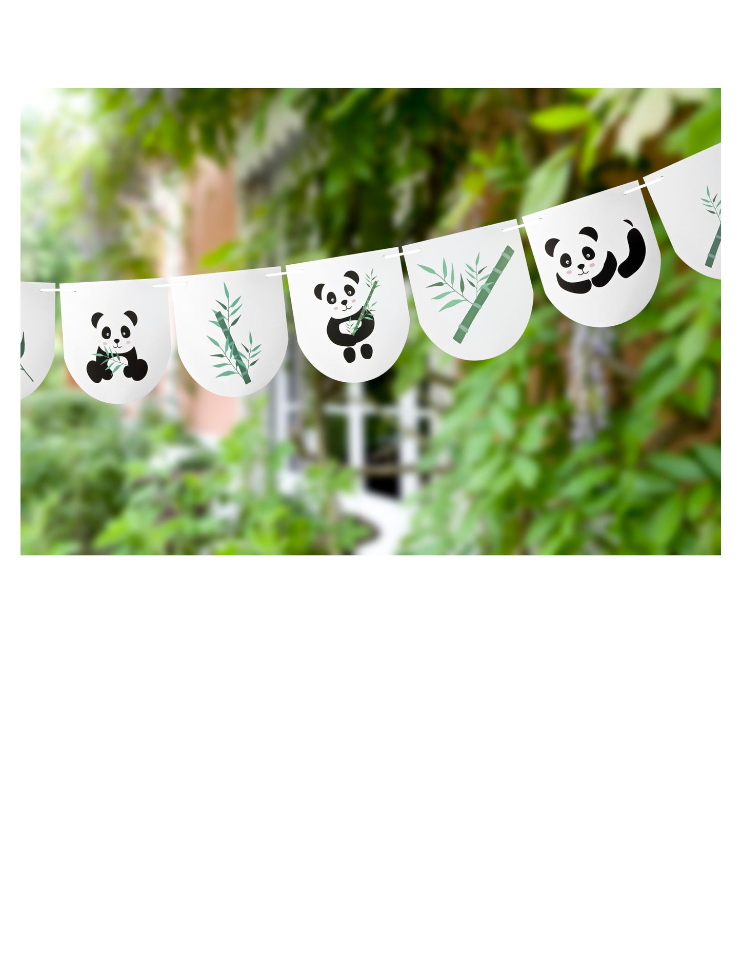 Vijenac od 11 pandinih zastavica, 3 m, rođendanski i od bambusa