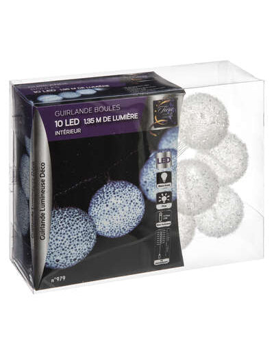 Packaging de la guirlande lumineuse boules pour décoration blanches à effet givré
