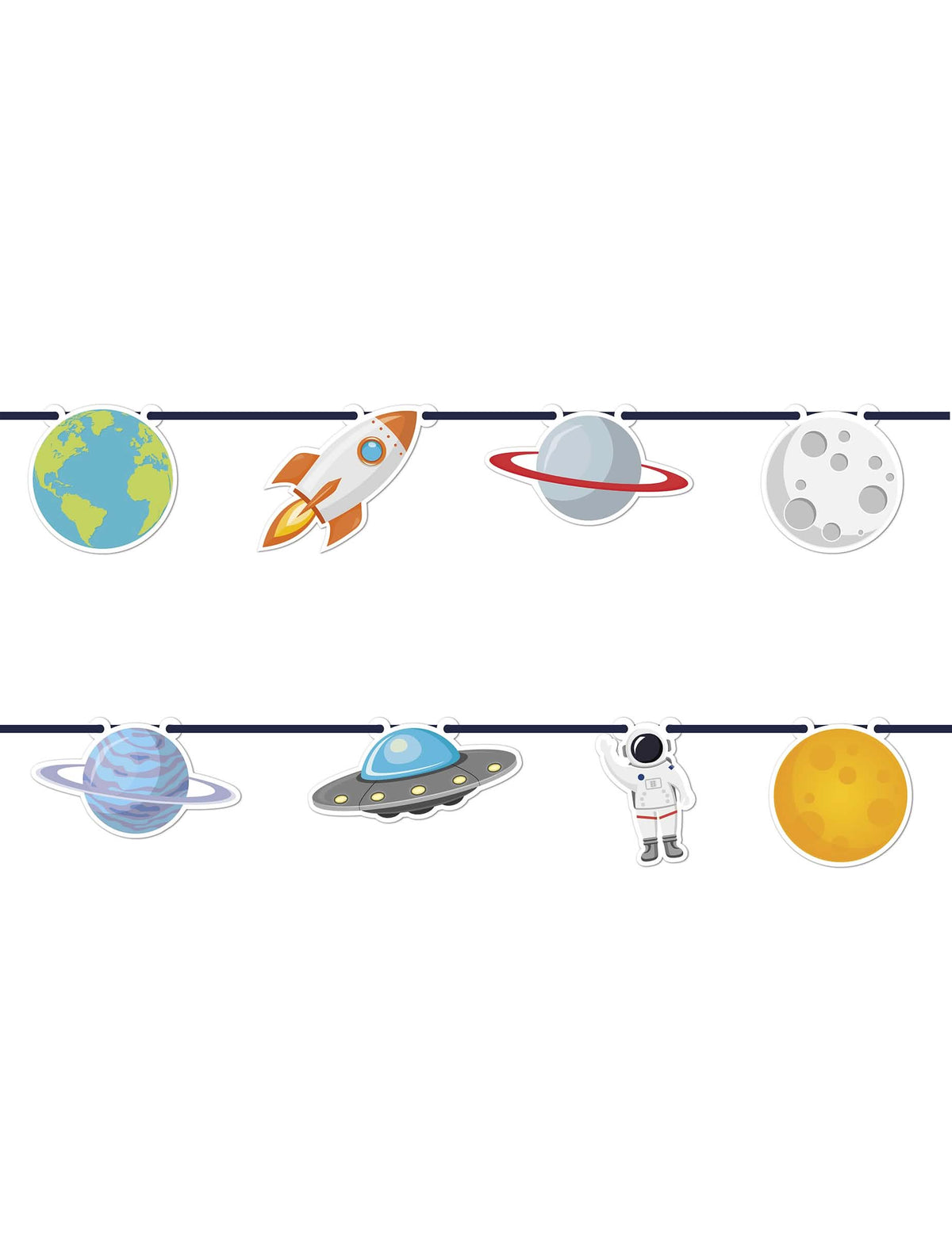 Girlanda od kartona s kozmičkom temom svemira za zabavu višebojno s planetima raketom i astronauti