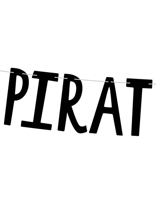 Détail des lettres noires de la guirlande en carton Pirates Party