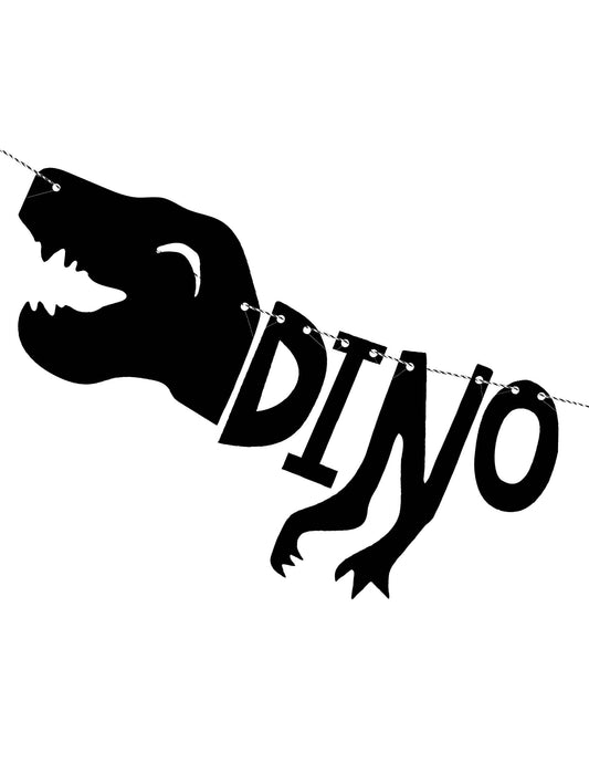 Détail de la tête et de l'inscription DINO de la guirlande en carton squelette dino party