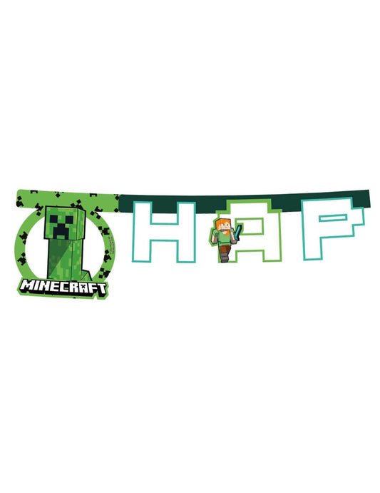 Détail du motif Creeper et des lettres de la guirlande Minecraft