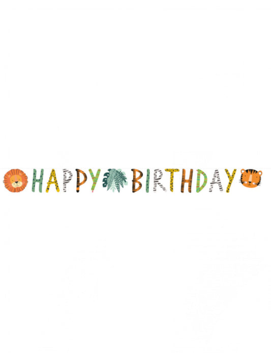 Détail des motifs lion et tigre de la guirlande happy birthday get wild safari