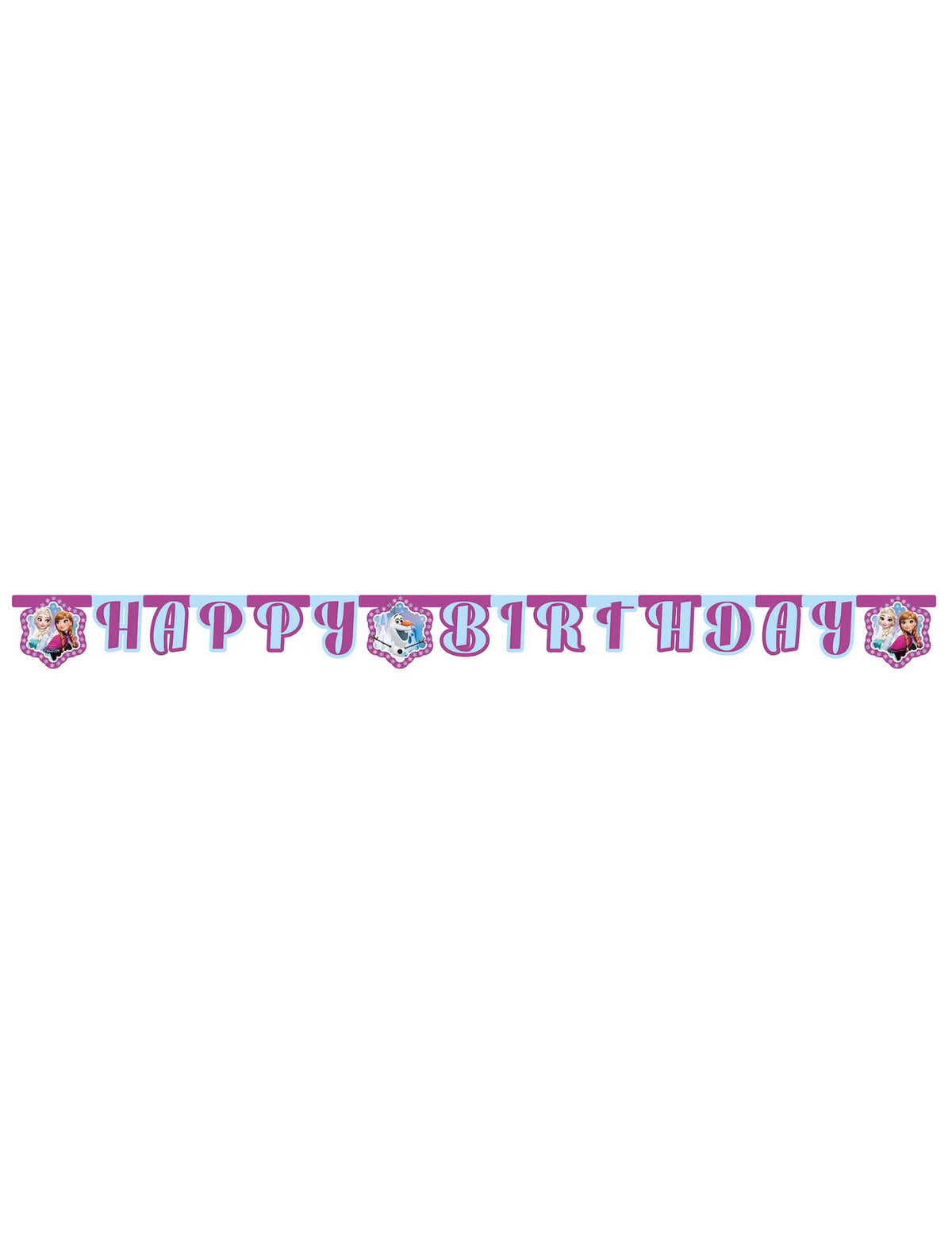 Pogled sprijeda na girlandu Happy Birthday Zaleđeno kraljevstvo Pahuljice