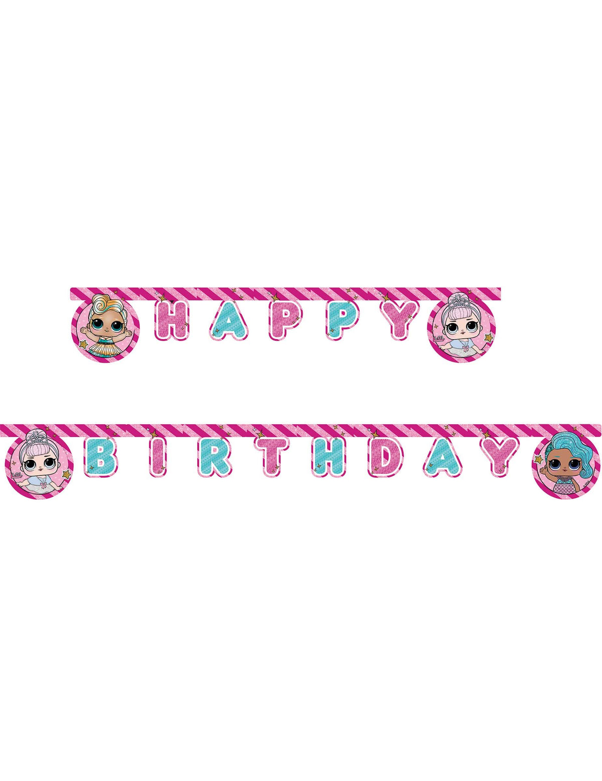 Girlanda Happy Birthday LOL™ za dijete roza i plava s glitterom