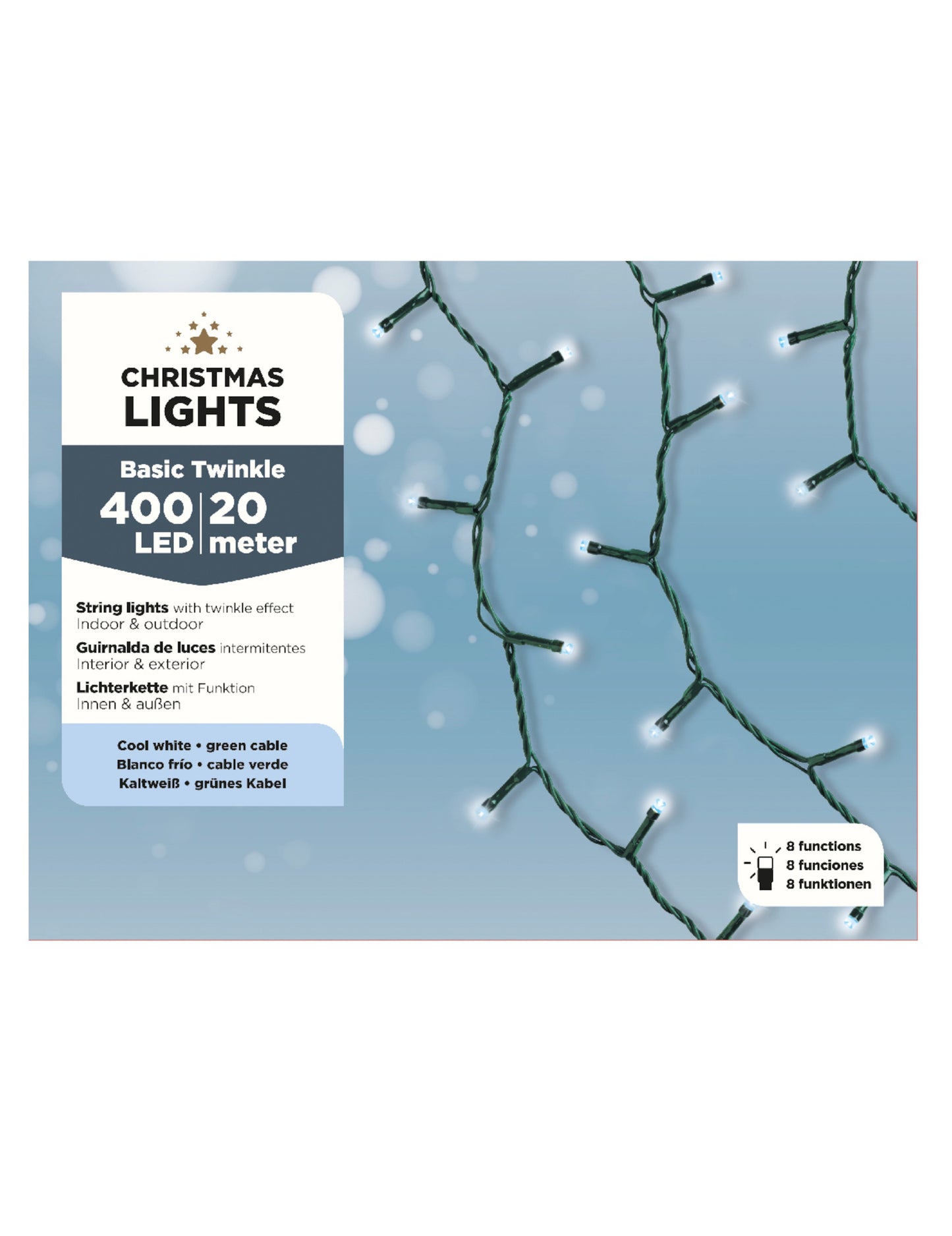 400 LED lampica u nizu, 20 m, hladno bijela, 8 funkcija