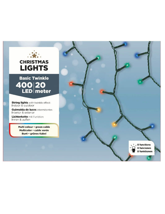 Détail de l'emballage de la guirlande lumineuse 400 led 20 m 8 fonctions pour décoration multicolore