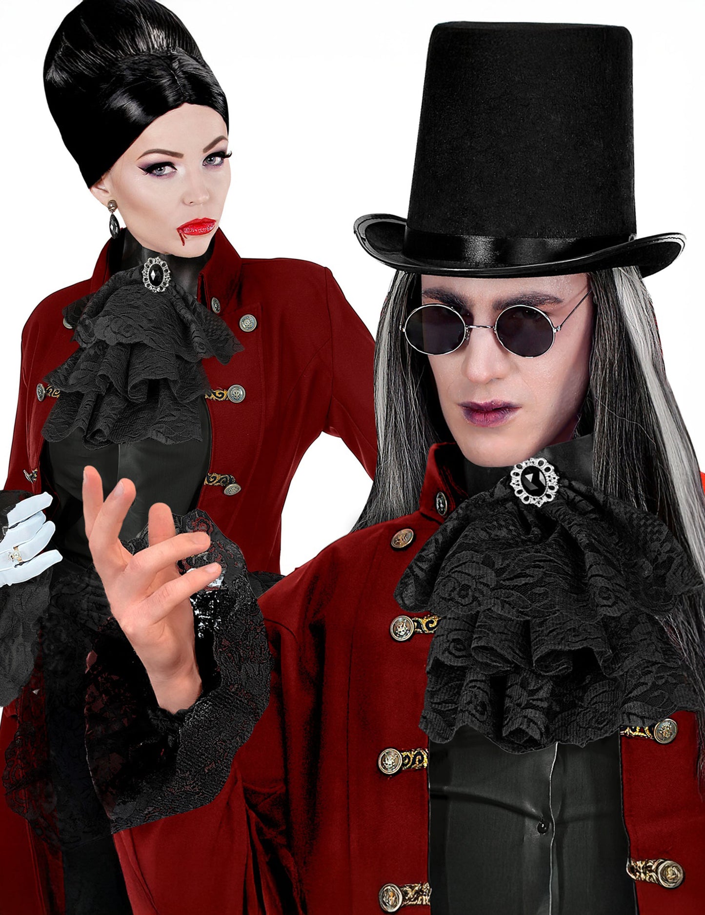 Odrasli crni čipkasti jabot i manžete