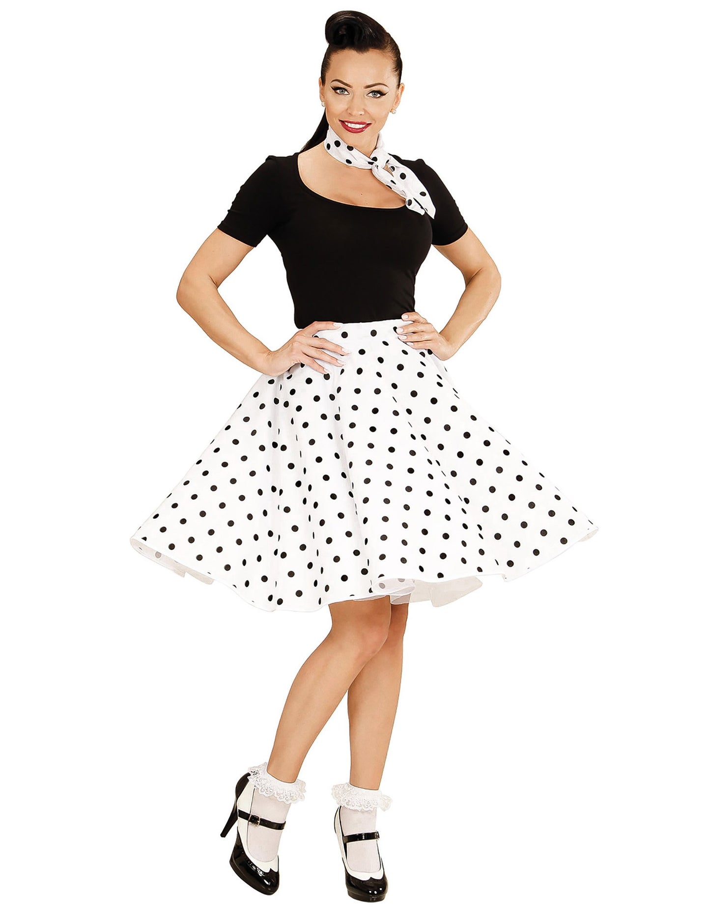 Bijela suknja i šal za ženu 1950 -ih