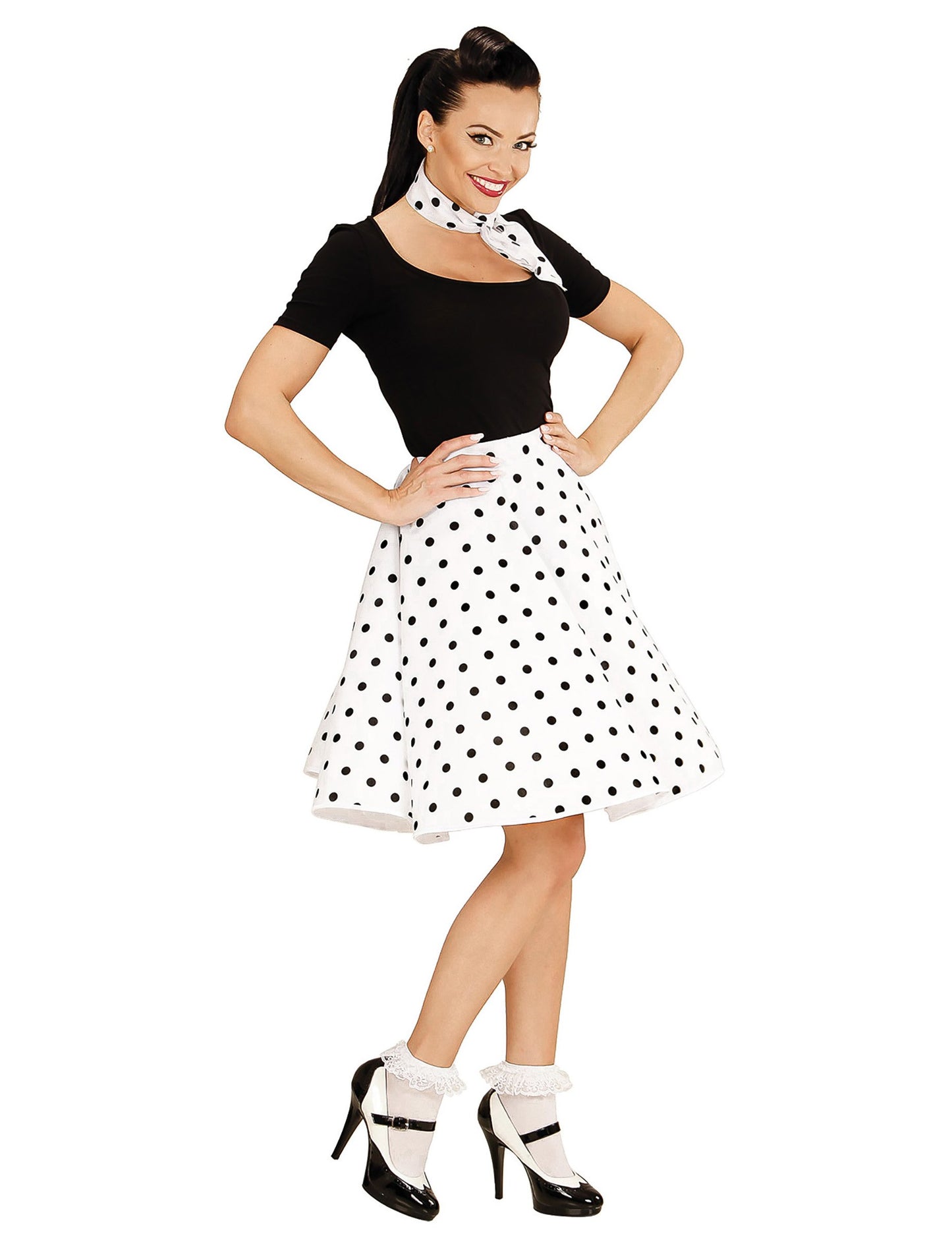 Bijela suknja i šal za ženu 1950 -ih