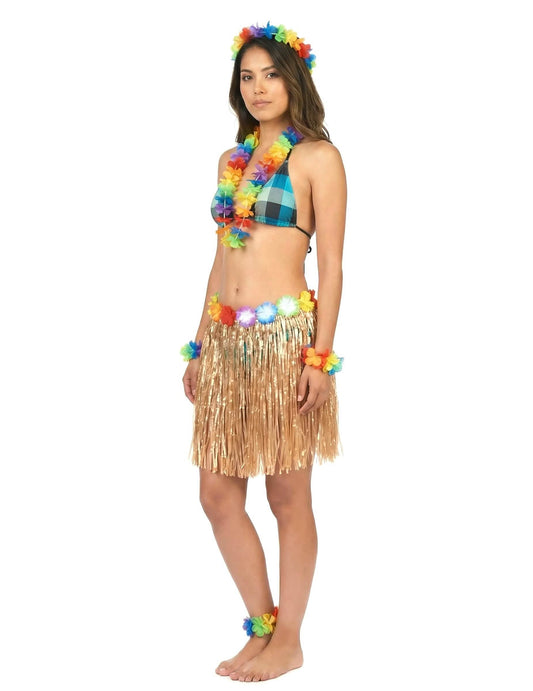 Vue de profil de la jupe hawaïenne courte en plastique pour adulte