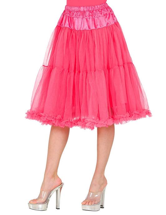 Vue de profil du jupon en tulle rose 65 cm