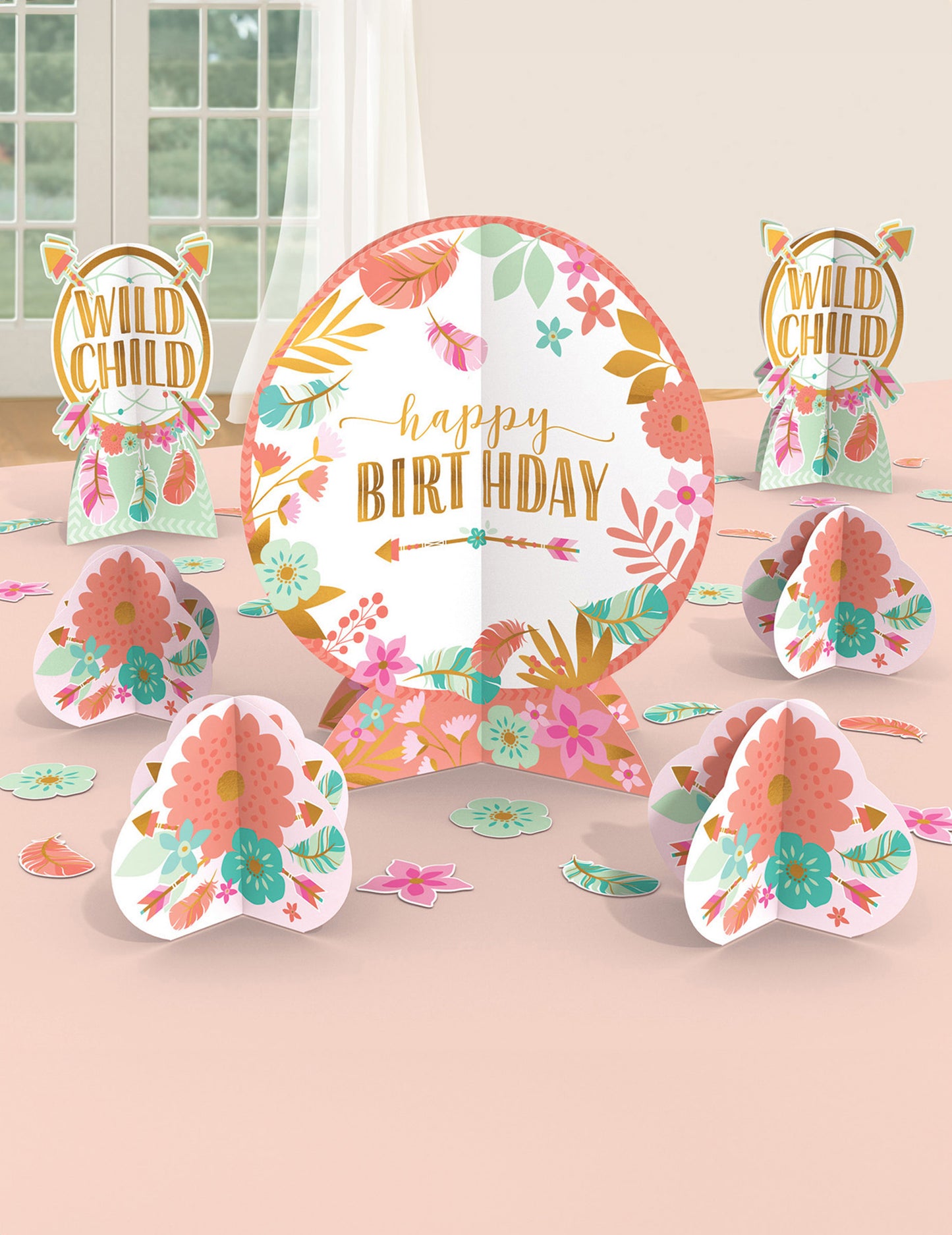 27-dijelni kartonski set za ukrašavanje rođendanskog stola u boho stilu