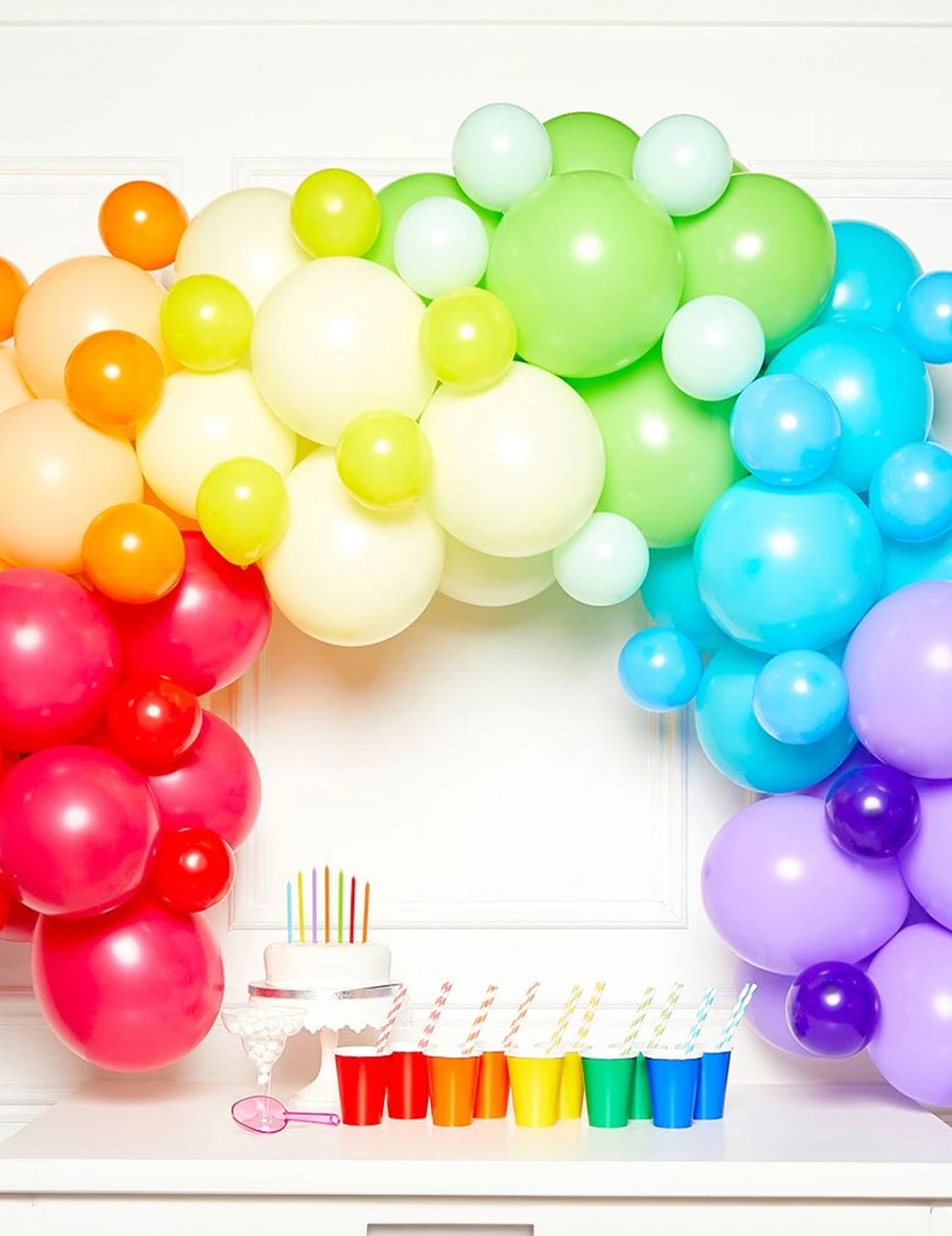 Kit arche de 85 ballons multicolore pour fête aux nuances arc-en-ciel