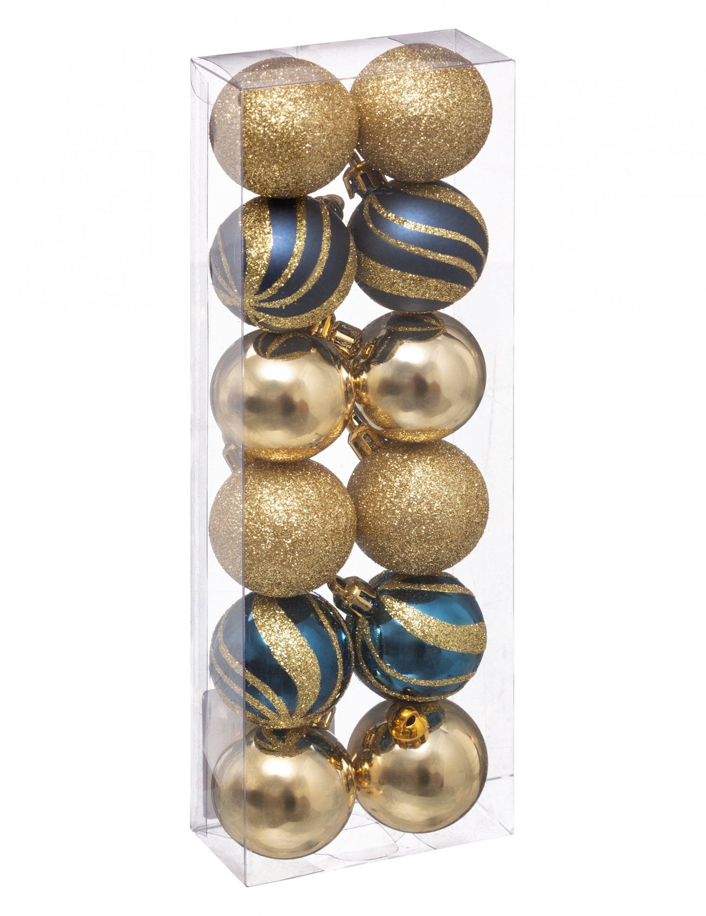 12 mini boules de noël bleues et dorées pailletées