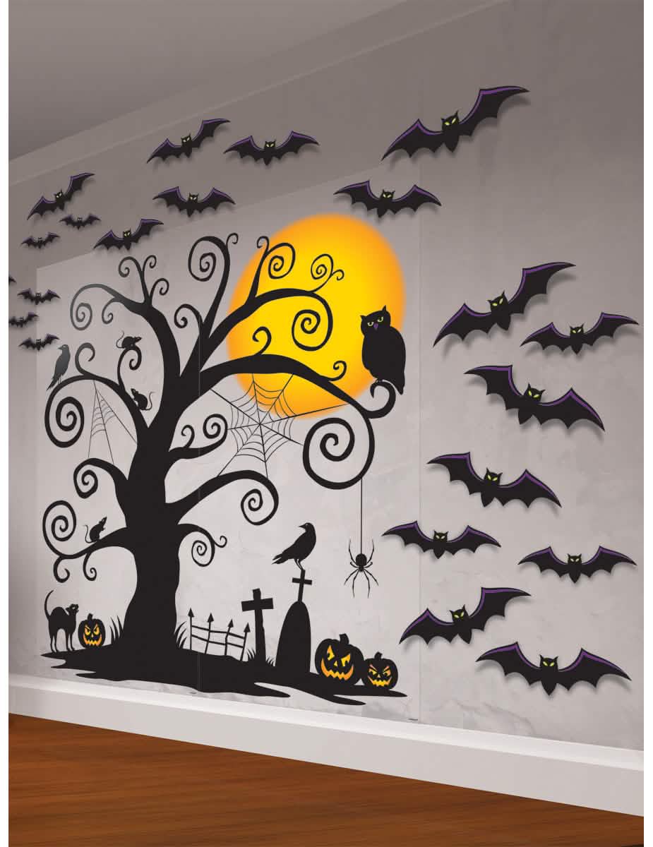Komplet za zidnu dekoraciju groblja za halloween crna s šišmišima i bundevama