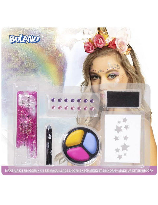 Détail du contenu du kit maquillage licorne pour adulte