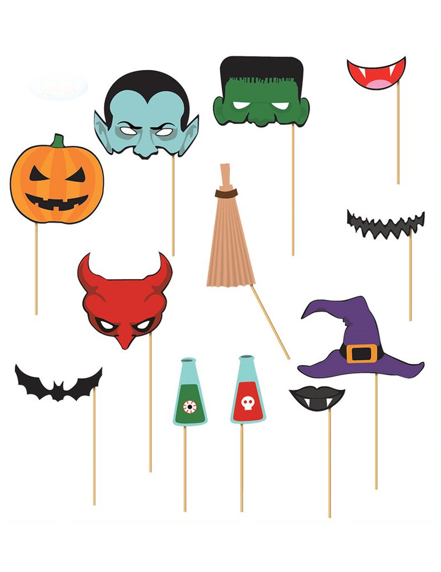 Kit photobooth 12 pièces Halloween multicolore sur bâtonnets