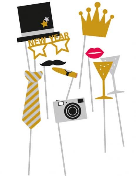 Kit photobooth nova godina za doček crna i zlatna s 10 dodataka