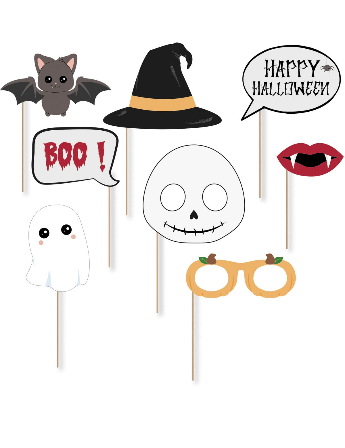 Kit photobooth sweety halloween za djecu 8 ilustriranih i šarenih dodataka