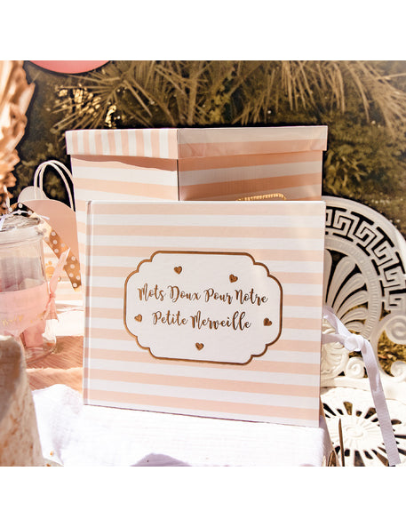 Mala, prekrasna ružičasta prugasta knjiga gostiju sa zlatnim obrubom, 22 x 19,5 cm cm 68 stranica