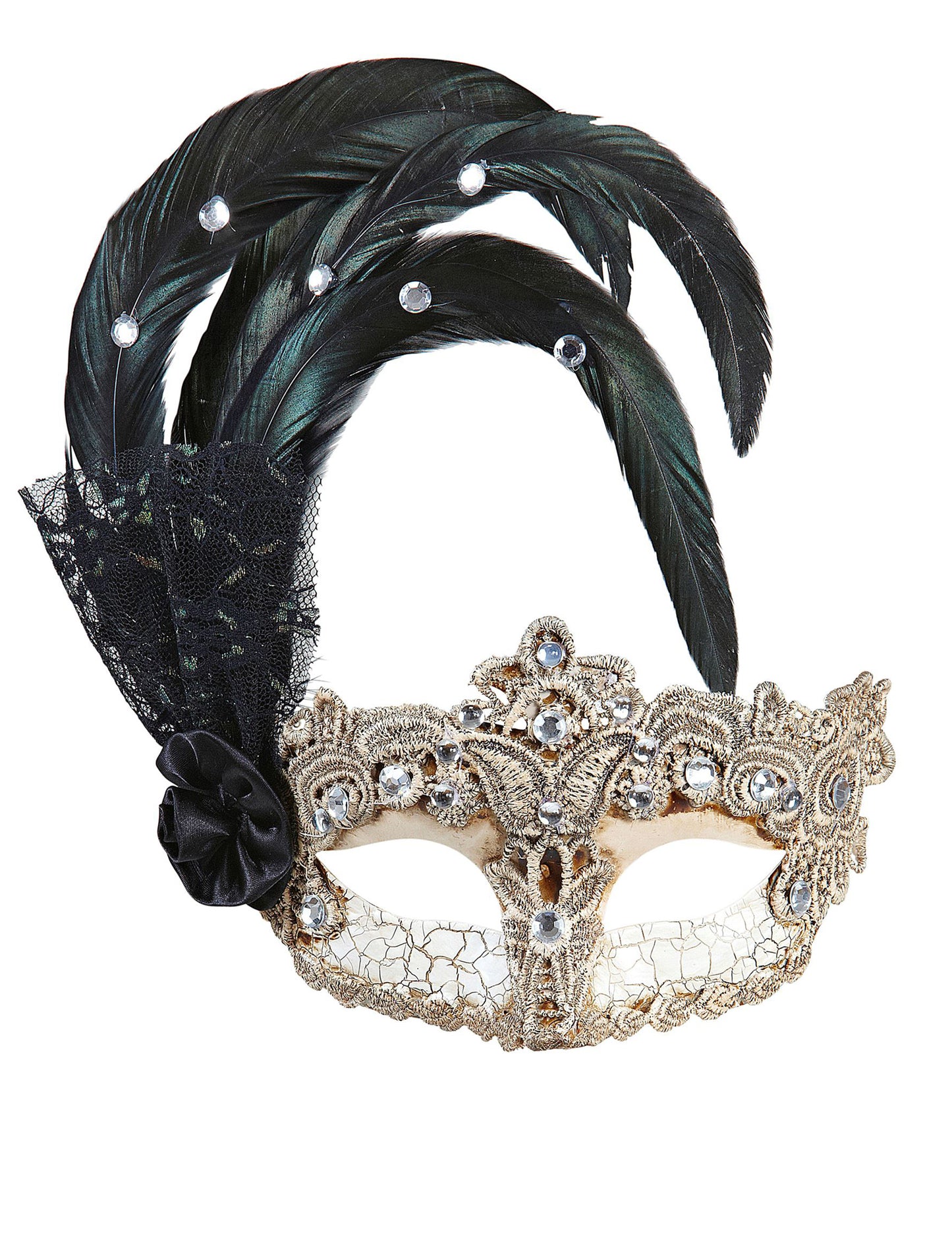 Loup vénitien dentelle et plumes adulte