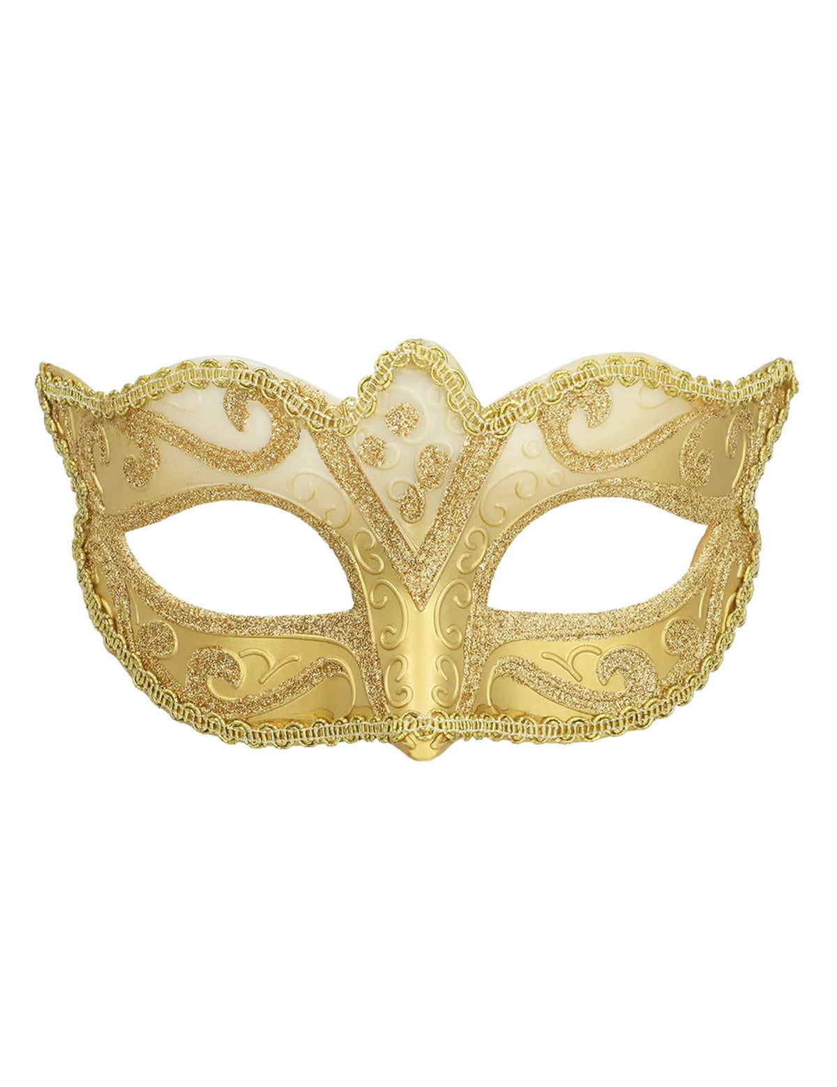 Detalj venecijanske maske za žena zlatna s šljokicama