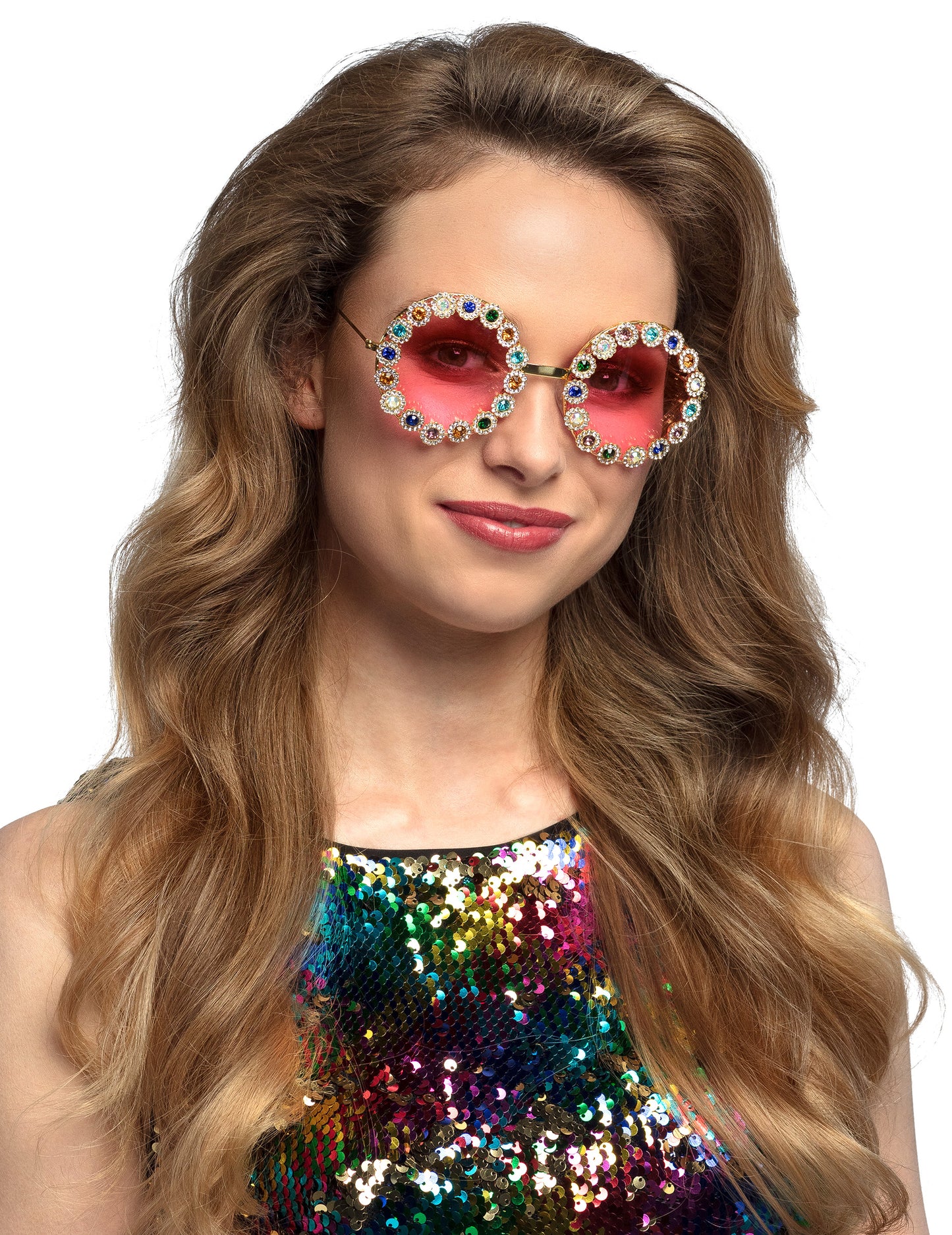 Okrugle naočale s rhinestones u boji odraslih