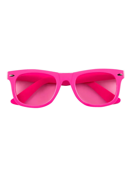 Vue de face des lunettes 80's rose fluo