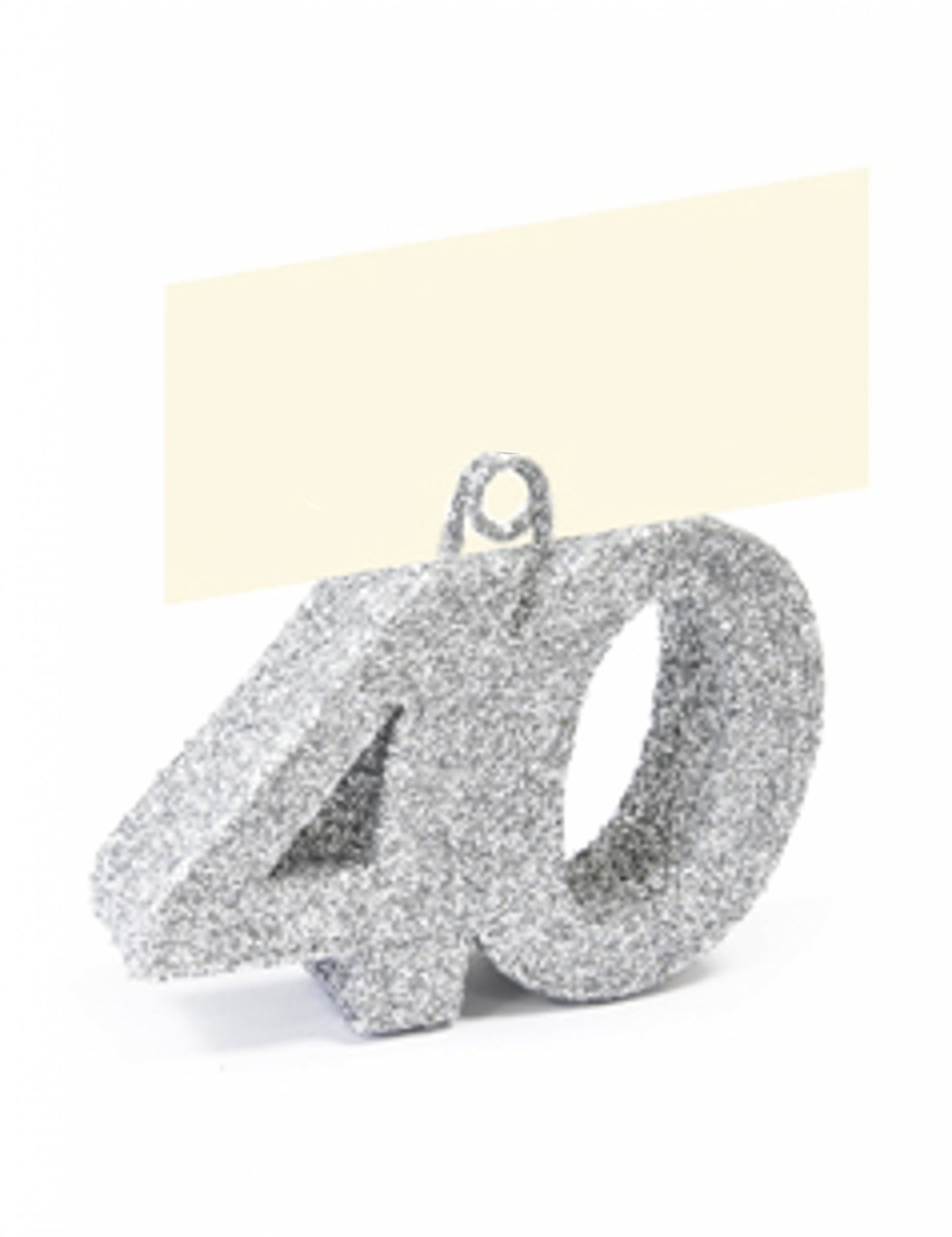 Srebrna kartica s brojem 40 i glitterom s oznakom imena