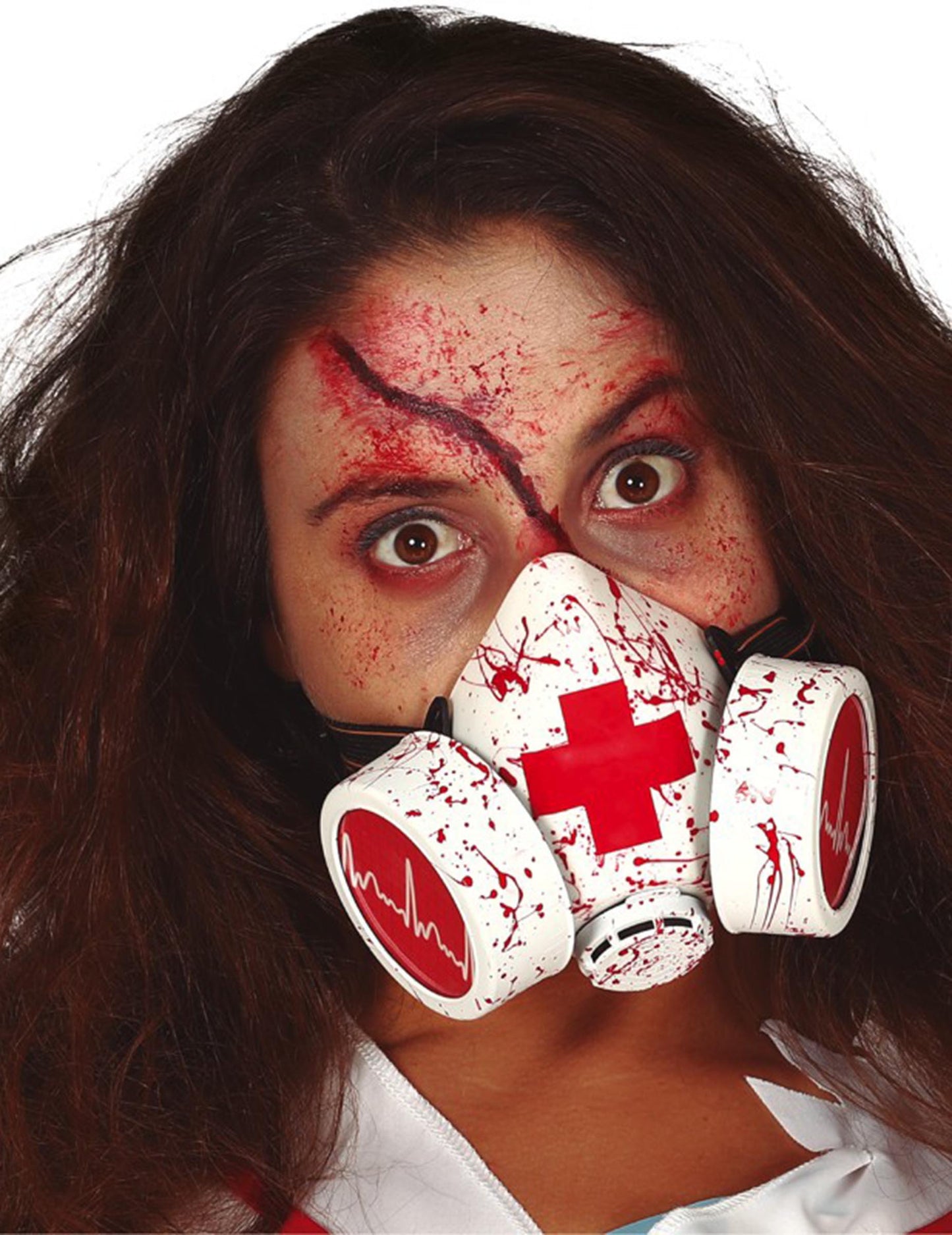 Masque à gaz sanglant pour adulte blanc et rouge avec croix médicale