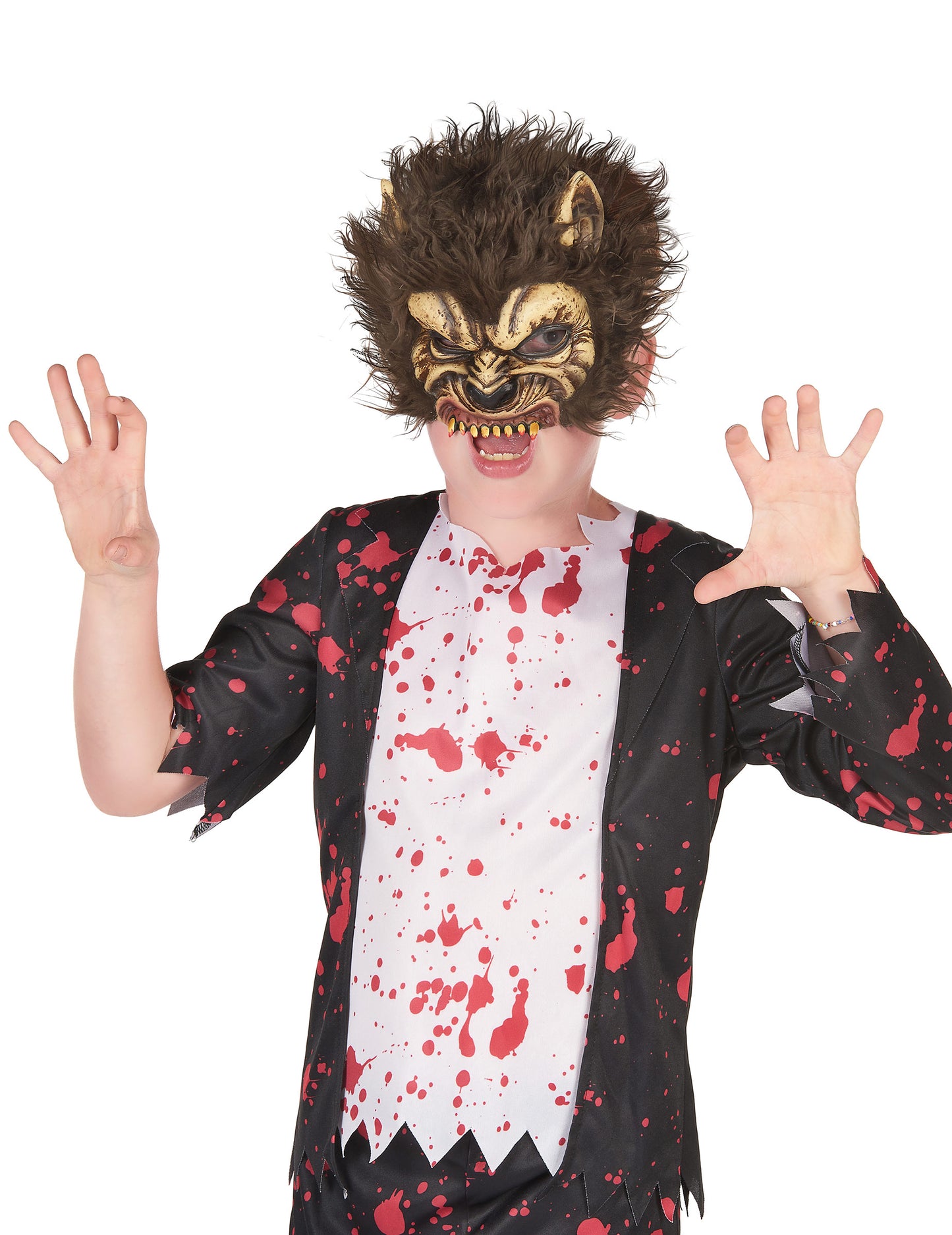 Masque en latex loup garou pour enfant marron avec poils synthétiques