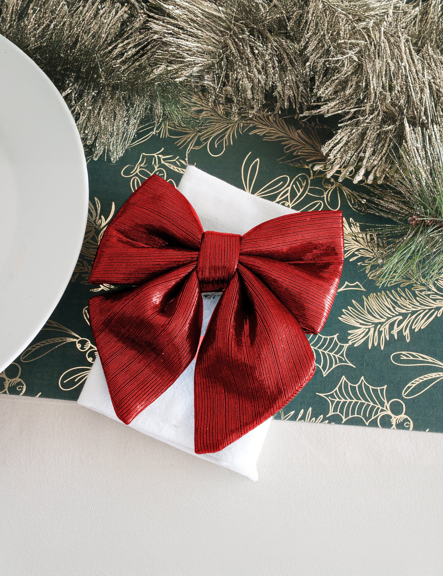 Crvena metalik tkanina leptir-mašna 15 cm