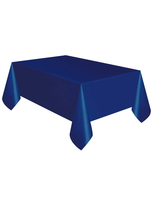 Vue d'ensemble de la nappe en plastique bleu marine rectangulaire