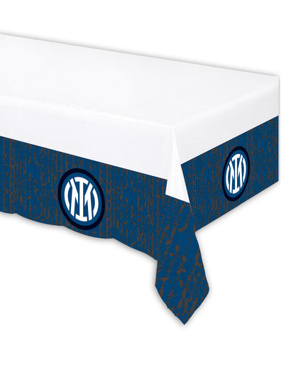 Nappe en papier Inter bleue et blanche avec logos