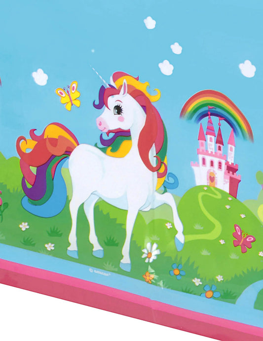 Détail de l'illustration de la licorne de la nappe en plastique Licorne
