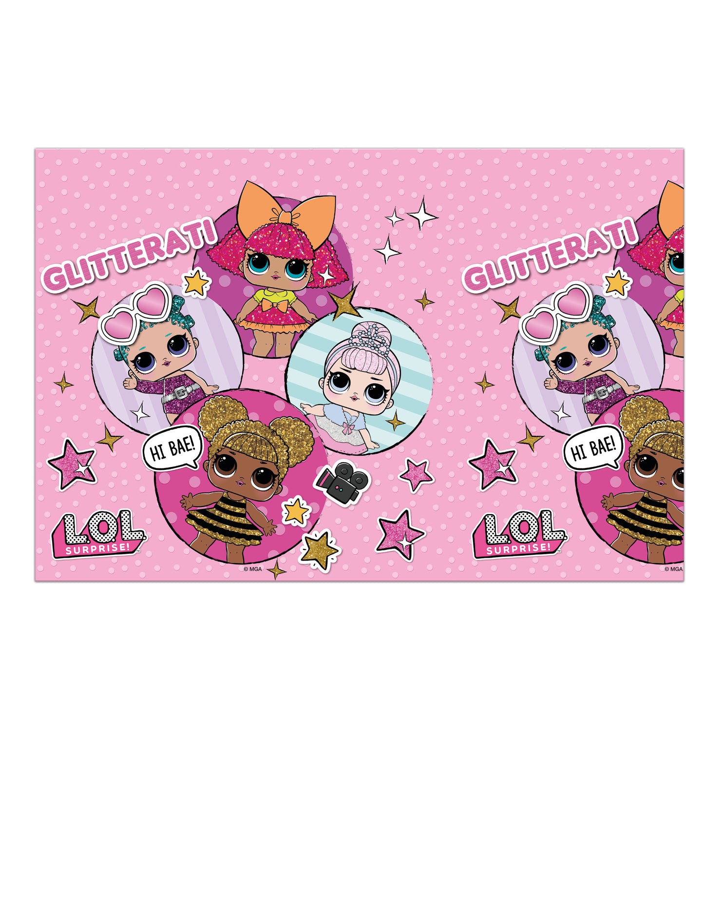 Nappe en plastique LOL pour enfant rose à pois avec personnages Glitterati
