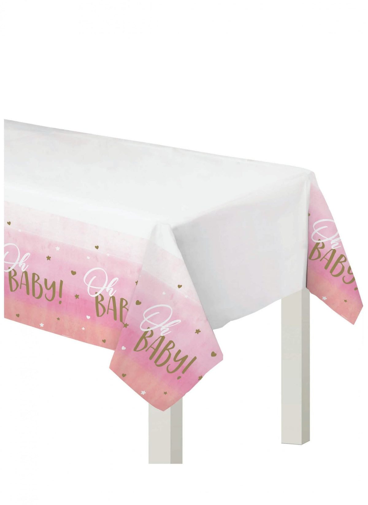Plastični stolnjak Oh Baby za baby shower roza i zlatna
