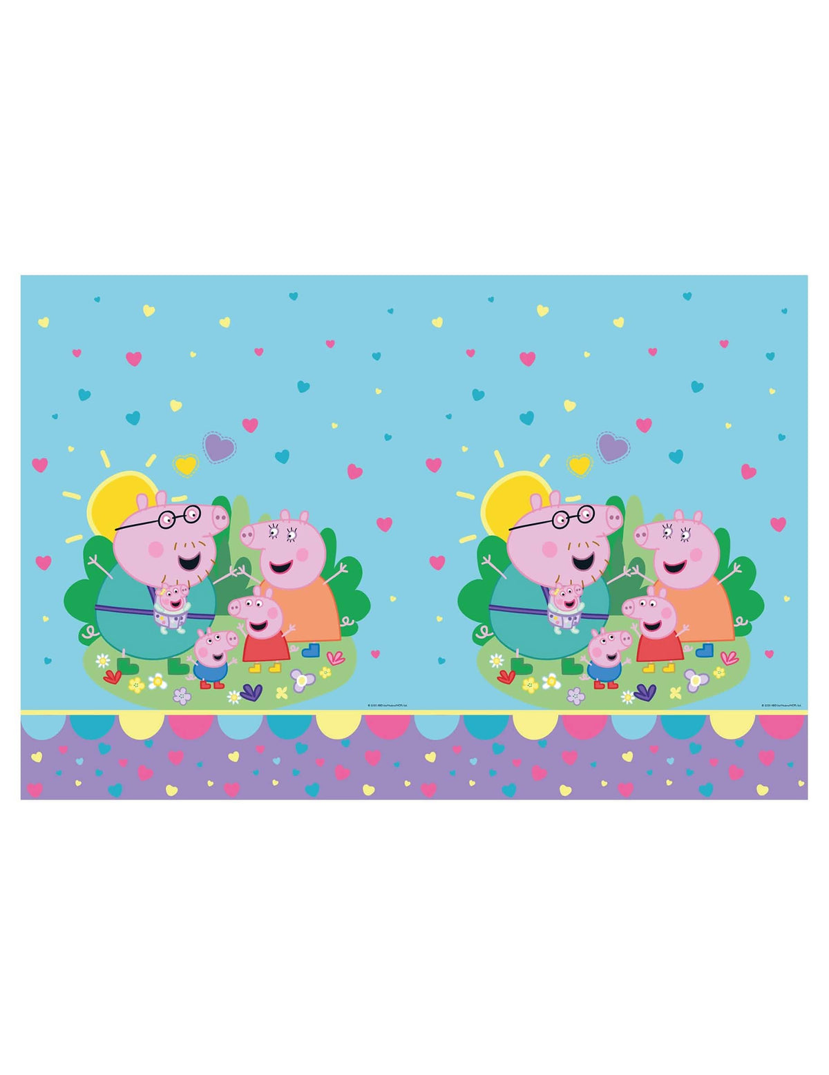 Plastični stolnjak Peppa Pig za dijete nebesko plava s motivima obitelji Pig i srca